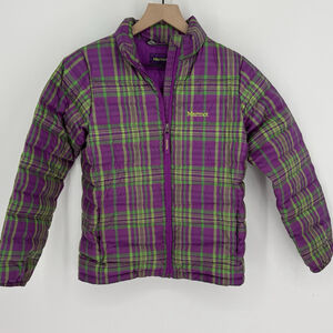 Marmot Girl's Hera 700 Fill Puffer Down Jacket Purple Plaid Size Large